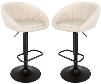 Produktbild von Beige Keukenstoel Set mit Verstellbarer Höhe und 360° Drehbarer Leder Sitz