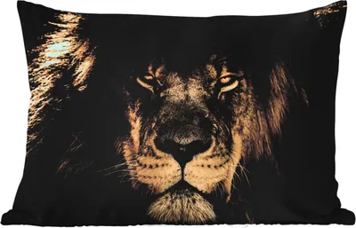 Produktbild von MuchoWow® Outdoor Kissen - Löwe - Tiere - Schwarz - Porträt - 50x30 cm - Wetterfest - Lounge Kissen - Sofa kissen - Wohnzimmer Dekoration