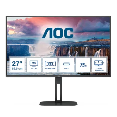 Obrázek produktu pro AOC V5 27V5CE/BK, 68,6 cm (27"), 1920 x 1080 px, Full HD, LED, 4 ms, Černá