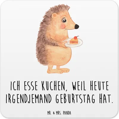 Produktbild von Mr. & Mrs. Panda Untersetzer für Gläser Igel Kuchenstück 10er Set - Weiß - Geschenk, Kuchen, Geburtstagskuchen, Backen, Coaster, Tischuntersetzer, Torte, Lustige Sprüche