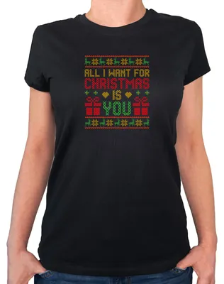 Produktbild von Huuraa Damen T-Shirt Ugly Christmas All I want is you XS Black Bio Baumwolle Fairtrade Damenshirt Geschenkidee