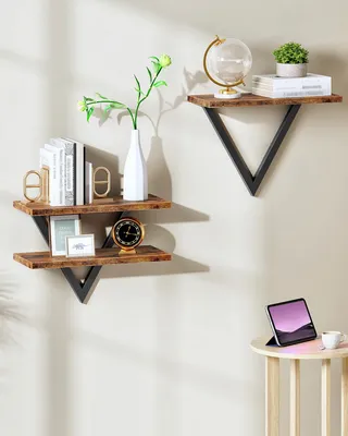 Productafbeelding van Wandplanken, set van 2, zwevende planken, hangende planken, opbergplanken, zelfmontabele wandplanken voor woonkamer, slaapkamer, badkamer en keuken, vintage bruin en zwart, DTBJ11BF