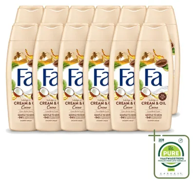 Obrázok produktu pre 12 kusov sprchového gélu Fa Cream & Oil s kakaovým maslom a kokosovým olejom, 250 ml - veľké balenie