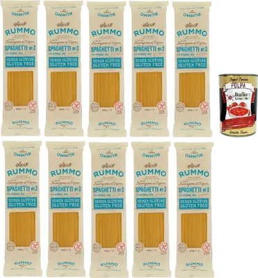 Produktbild von Rummo Pasta Nudeln Glutenfreie Spaghetti, Bronze Gezeichnete gluteinfrei, perfekt für Menschen mit Zöliakie oder Glutenunverträglichkeit, 10x 400 g + Italian Gourmet polpa 400g