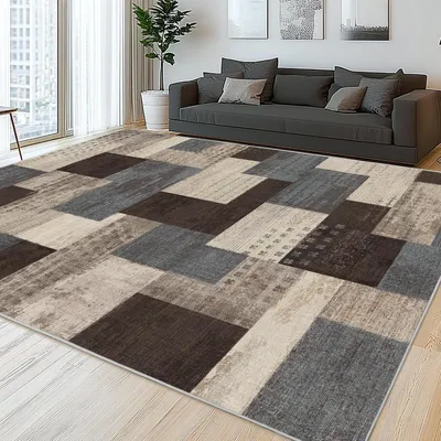 Geometrischer Patchwork-Teppich, blau, 200 x 300 cm, waschbar