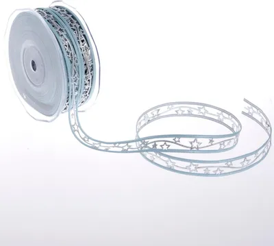 Produktbild von Weihnachtsband mit Sternchen - hellblau/silber - 15 mm Breite - 20 m Länge - 90159-15-20-71