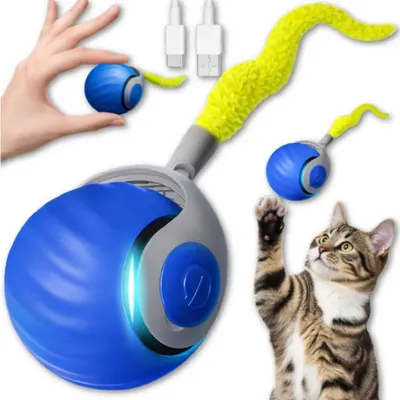 Produktbild von Interaktiver Ball für Katze Hund elektrisch mit LED Vibration & Schwanz Spielzeug