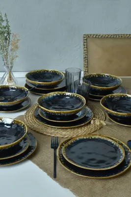 Zdjęcie produktu dla Zestaw naczyń Keramika - Shizen Black Organic - 18 elementów - 6 osób - kamionka
