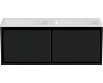 Produktbild von Sanox Badmöbel-Set Loft BxHxT 120,5 x 47 x 45,5 cm Frontfarbe schwarz mit Doppel-Waschtisch Mineralguss weiß Griff chrom