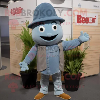 Immagine prodotto di Personaggio del costume della mascotte REDBROKOLY della barbabietola grigia vestito con una camicia di jeans e cappelli