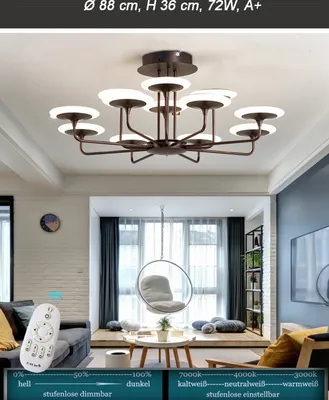 Immagine prodotto di 9230X+8-4+kf Colori del caffè Eurotondisplay Plafoniera LED 9230X con telecomando Colore della luce/luminosità regolabile Paralume acrilico A+ Luce LED per soggiorno