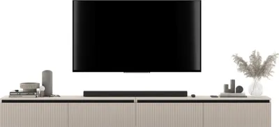 Produktbild von TV-Wandschrank SELENE von Lindner Möbel – viertürig  - 280 x 30 x 35 cm - Farbe: Kaschmir matt -  Italienische Tiefmattfolie