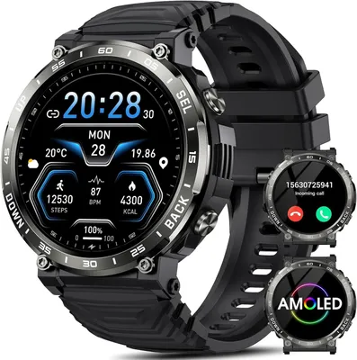 Produktbild von PYRODUM Herren Smartwatch 1.52 Zoll AMOLED Display 110+ Sportmodi  Bluetooth Anrufe Herzfrequenz Blutdruck & Schlaftracking 5ATM wasserdicht