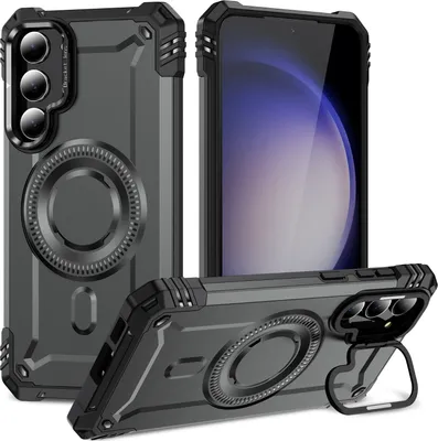 Produktbild von Magnetisch Hülle für Samsung Galaxy S23+, Heavy Duty Militärischer Stoßfest Handyhülle Kamera-Ringständer Grau
