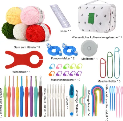 Produktbild von UnboxG 59-teiliges Häkelset mit Aufbewahrungstasche – DIY Häkel- & Strickzubehör Set, Ergonomische Häkelnadeln für Anfänger und Profis