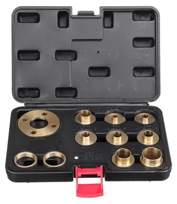 Produktbild von 11-teiliges Fräsführungsbuchsen-Set - Fräsbuchsen - 10–30 mm - Kupfer - Für Holzbearbeitung - Aufbewahrungskoffer