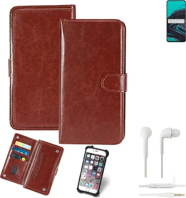 Produktbild von K-S-Trade 360° Hülle kompatibel mit Oppo Reno2 inkl. Headphones braun Kunstleder Case BookCase WalletCase Kunstlederederhülle Handyhülle,