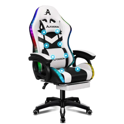 Produktbild von ALFORDSON 1er-Pack Kunstleder, LED Massage Gaming Stuhl, Weiß