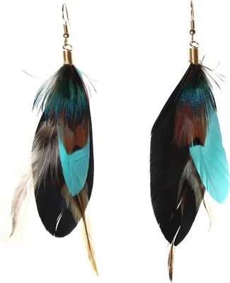 Produktbild von 1 Paar Feder Ohrhänger Boho Ohrringe Schwarz Türkis