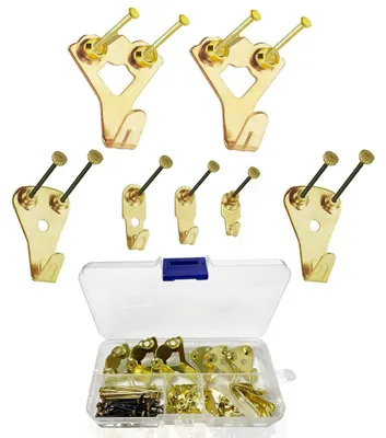 Produktbild von Fotohaken, robustes Fotoaufhänger-Set, Bilderrahmenhaken, Rahmenaufhänger mit Kupfernägeln, 5 Größen, Tragkraft 4,5–45 kg, für Rahmen, Spiegel, Gemälde und Dekoration, 25-teiliges Set