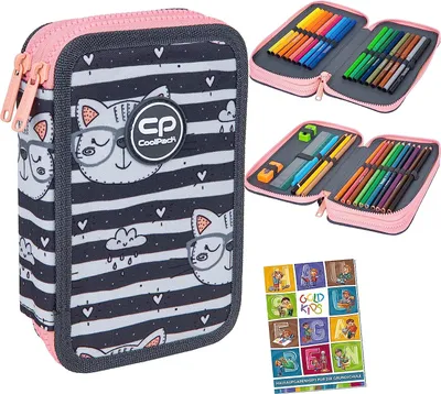 Produktbild von COOLPACK 2-fache Federtasche Federmappe Federmäppchen Catnip Graffiti 35-teilig Schüleretui Stifte und Pinsel Fanartikel inkl. Aufgabenheft Federbox