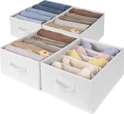Produktbild von Jeans-Organizer, 4er-Pack Hosen-Organizer für den Kleiderschrank, weiße Aufbewahrungsbox, Kleiderschrank, faltbarer Kleiderschrank-Organizer, Kleidung, T-Shirt, Pullover-Organizer