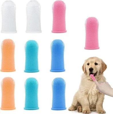 Produktbild von Famanu Set von 10 Silikon-Zahnbürsten für Haustiere – 360 Grad Reinigung, wiederverwendbar für Hunde und Katzen