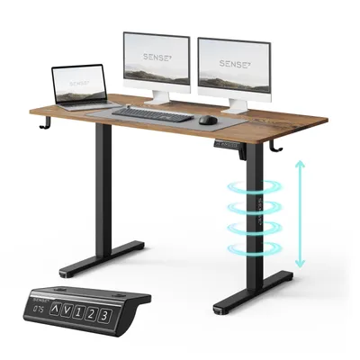 Obrázok produktu pre SENSE7 NOJO LIGHT Elektricky výškovo nastaviteľný stôl 120 x 60 cm, tmavohnedý a čierny, herný stôl, počítačový stôl, stôl na státie, Memory, PC, kancelária