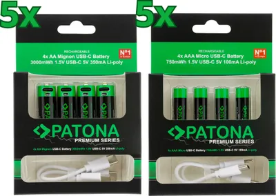 Image de 40x PATONA Premium USB-C AAA et AA Piles rechargeables au lithium (10x blister de 4)