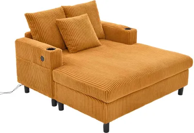 Produktbild von AIORBER Großzügiger Chaiselongue-Liegesessel mit LED, USB, Getränkehaltern, Samtbezug & hohem Komfort – ideal für Wohnzimmer & Schlafzimmer – Mehrfarbig verfügbar