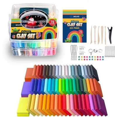 Produktbild von Bolke Polymer Clay Set - 70 Farben Ofenhärtende Knete & Modellierwerkzeug