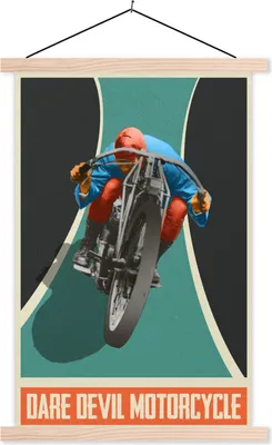 Produktbild von MuchoWow® Textilposter Mancave - Motorrad - Vintage - Zitate 40x60 cm mit holzfarbenen Rahmen - Poster