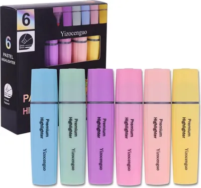 Produktbild von YIZOCENGUO 6 Pastel Textmarker Set, Meißelspitze, wasserbasiert, schnell trocknend
