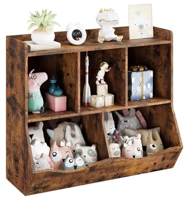 Image de Étagère de rangement pour livres et jouets pour enfants, 5 compartiments, blanc/rose, en bois