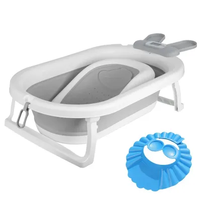 Image de Baignoire bébé pliable avec thermomètre et siège de bain 82 cm gris