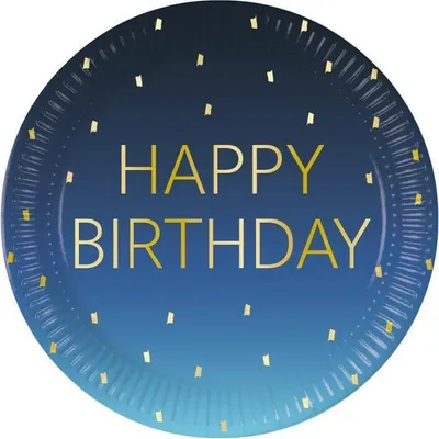 Produktbild von 8 Teller Happy Birthday blau & gold