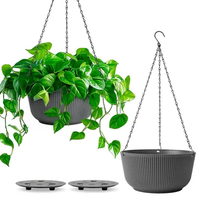 Produktbild von Hängende Blumentöpfe 2er Set Ø 25cm Schwarz Matt Grau mit Bewässerungssystem