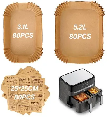 Zdjęcie produktu dla 240 arkuszy papieru do pieczenia do frytkownicy na gorące powietrze, 5–8 l, dwa rozmiary