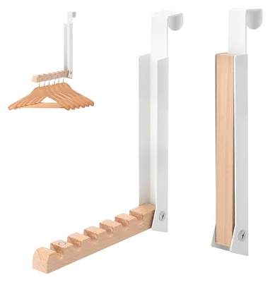 Productafbeelding van Deurkapstok - Opvouwbare deurhaak - Set van 2 - Hout en metaal - Tot 8 kg - Wit