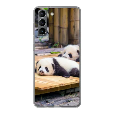 Produktbild von MuchoWow® Handyhülle Schutzhülle Hülle für Samsung Galaxy S21 Pandas - Boden - Holz Silikon Softcase Handy Hülle - Softcase