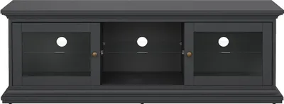 Image de Venedig Meuble TV 2 portes vitrées et 1 tablette en verre, gris mat.