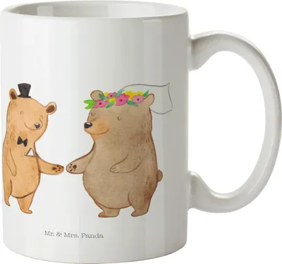 Produktbild von Mr. & Mrs. Panda Kaffeetasse Bären Heirat - Weiß - Geschenk, Zur Hochzeit, Kaffeebecher, Teetasse, Becher, Keramiktasse, Tasse, Trauung, Hochzeitstag, Hochzeitsgeschenk