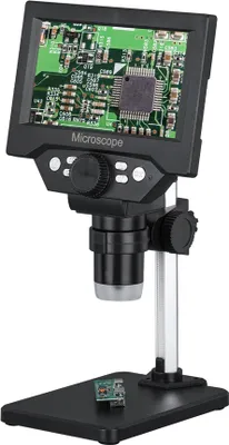 Produktbild von Digitales USB-Mikroskop mit 5,5" LCD – 1000x Vergrößerung, 10MP Kamera, 8 LEDs, Foto-/Videoaufnahme, Speicherkartenfunktion, für Industrie & Reparatur