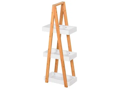 Produktbild von Kleankin Bambus-Badezimmerregal mit 3 Ablagen, Organizer, Möbel für Küche, Wohnzimmer, Waschküche, 30 x 18 x 81 cm, Natur und Weiß