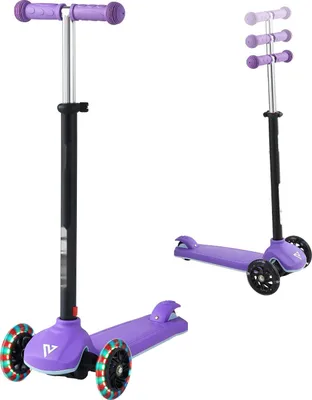 Produktbild von Kinderroller Scooter - 3-Rad Cityroller - Leuchtende Räder - Höhenverstellbarer Lenker - Rutschfestes Deck - Leichter Aluminiumrahmen - Belastbar bis 75 kg - Ab 3 Jahren - Lila