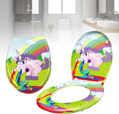 Produktbild von YARDIN WC Sitz Toilettendeckel mit Absenkautomatik Toilettensitz Universal Größe Toilettensitz aus Hartplastik Antibakteriell Klodeckel aus Duroplast, Regenbogenpferd