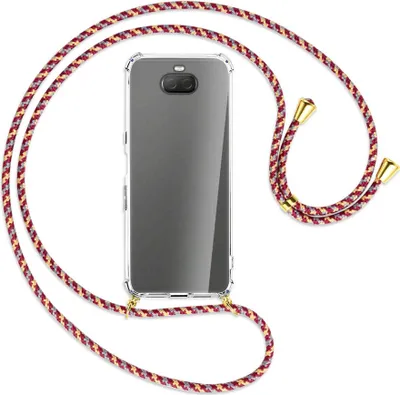 Produktbild von Handykette Backcover-Schutzhülle mit Band (Metall goldfarben) für Sony Xperia 10 Plus - weinrot/gelb/grau