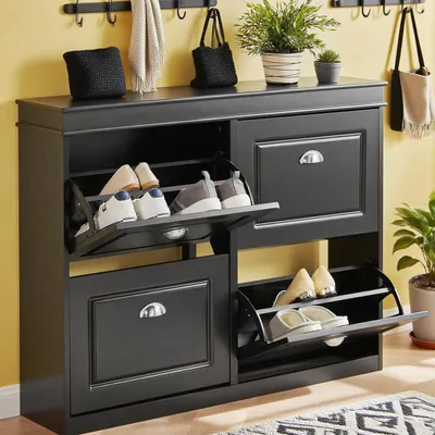Immagine prodotto di Armadio per scarpe - Porta scarpe - Contenitore per scarpe - Mobiletto per scarpe - Armadietto contenitore - 4 ante a ribalta