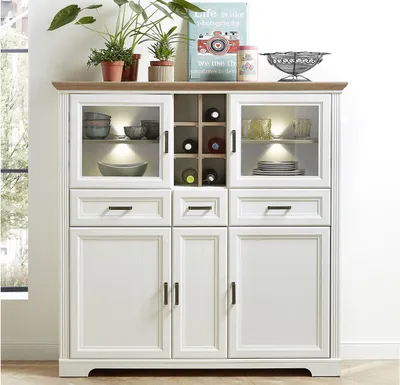 Produktbild von Highboard Anrichte Standschrank Hochkommode Buffetschrank Schrank "Jillana III" Pinie hell / Artisan Eiche