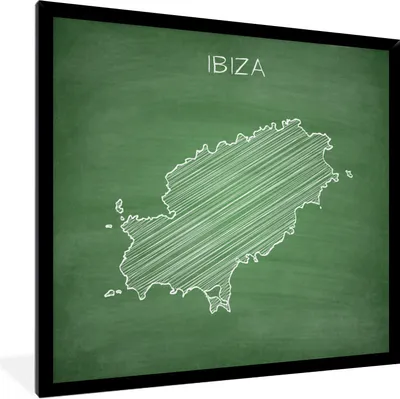 Produktbild von MuchoWow® Gerahmtes Poster Eine Illustration einer Karte von Ibiza auf einer Kreidetafel 40x40 cm - Poster mit Schwarzem Bilderrahmen Wandposter Rahmen Foto Bilder - Mit Rahmen - Wanddekoration Schlafzimmer